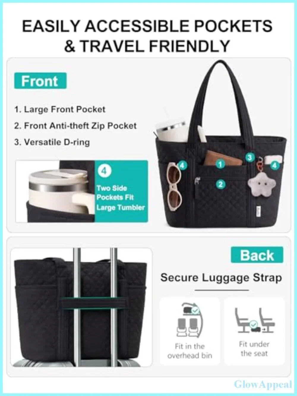 Quilted Cotton Puffer Tote Bag for Women with Laptop Sleeve, Work Travel Nurse